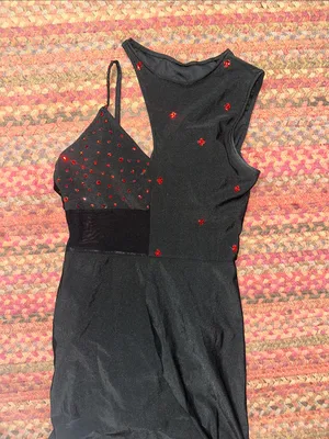 Asymmetrical Black Dress DANCE COSTUME Red RHINESTONE Embellishments thumbnail 3