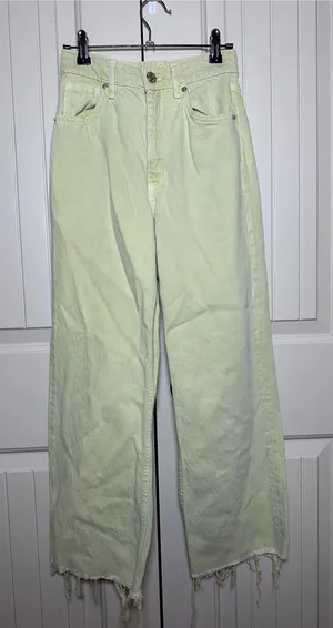 Zara Women’s Size 0 High-Waisted Frayed Hem Wide Leg Jeans Light Green Ankle thumbnail 1