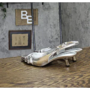 NEW INC International Concepts Capeka Slingback Pumps Silver Crinkle Gray 8M thumbnail 6