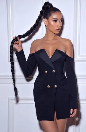 NWT Miss Circle Waiting For Tonight Off The Shoulder Blazer Mini Dress Medium thumbnail 1