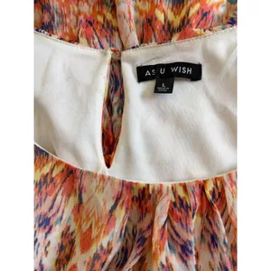 As You Wish Shift Dress Womens L Orange Abstract Print Chiffon Lined Cap Sleeve thumbnail 7