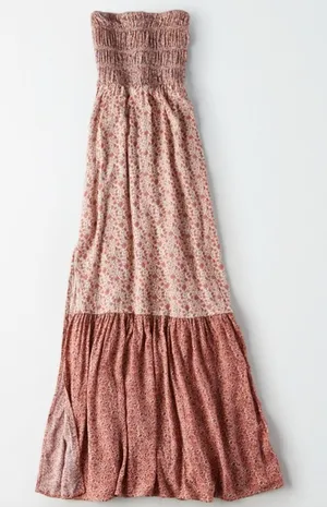 American Eagle Strapless Maxi Dress With Side Slit Sz XL Pink Floral Smocked thumbnail 1