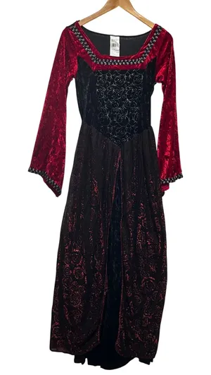 Gothic Medieval Renaissance Dress One Size Red Black Velvet Fantasy Costume Gown thumbnail 1