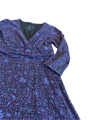 Patagonia Purple Blue Paisley Floral Dress Long Sleeve V Neck Fit Medium Women's thumbnail 6