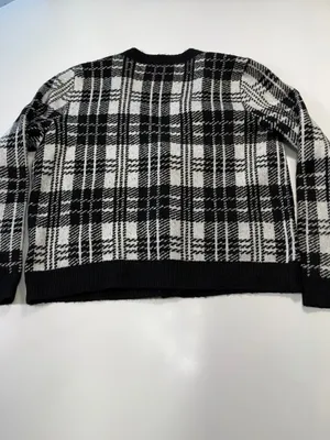 Talbots Black and White Plaid V-Neck Cardigan with Silver Buttons Size Large thumbnail 7