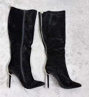 Ariz Suede Knee High Boots Glam Stiletto Pointed Toe Black Women Size 10 thumbnail 1