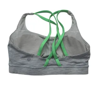 Lululemon size 6 Light Gray Striped Sports Bra lime Green strappy gym workout at thumbnail 8