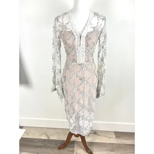 Bronx & Banco White Lace Floral Illusion Midi Dress Fits S Ethereal Elegance thumbnail 2