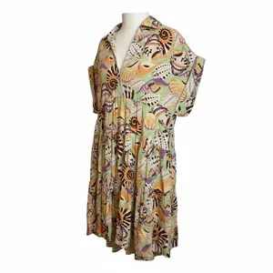 Uncle Frank Unique Print Collared Short Sleeve Tiered Mini Dress. ‎ S /M thumbnail 2