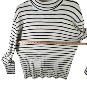 Polo Ralph Lauren Cotton Turtleneck‎ Sweater Womens Large Navy Ivory Stripe thumbnail 7
