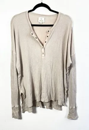 OFFLINE by Aerie Henley Top Size M Beige Waffle Knit Thumbhole‎ Oversized thumbnail 1