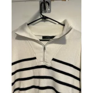 Zesica Nautical Preppy Quarter Zip Pullover Sweater Sz:XL White Striped nautical thumbnail 5