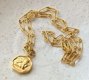 Handmade gold tone stainless steel Angel cherub goth cute chic chain necklace👼💗 thumbnail 6