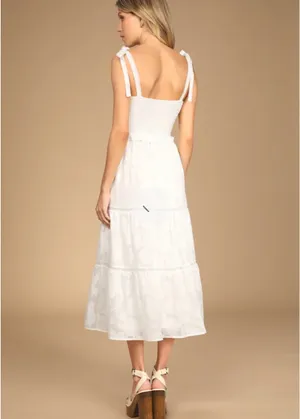 Lulu’s Float to Love White Jacquard Smocked Tie-Strap Midi Dress thumbnail 3