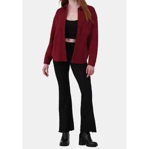 No Boundaries Womens Shacket Size M 8-10 Red Wine Fleece Button Up Cozy NWT thumbnail 4