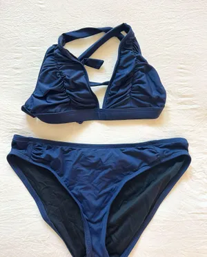 BECCA by Rebecca Virtue Navy Ruched Bikini thumbnail 1