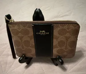 Coach Brown and Black Signature Zip Wristlet thumbnail 1