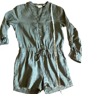 Cynthia Rowley 100% Linen Utility Romper Minimalist‎ Lagenlook Army Green Sz M thumbnail 5