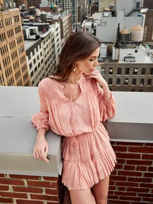 LoveShackFancy • Smocked Popover Dress in Faded Marsala pink chiffon georgette thumbnail 7