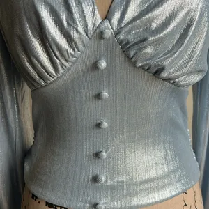 Anthropologie Flat White Shine Blue Iridescent Blouse Size XS NWT thumbnail 5