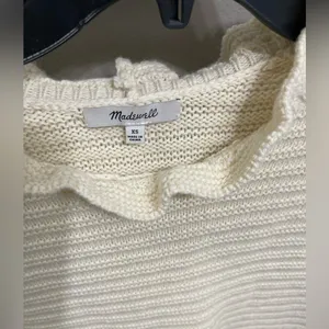 Madewell Ruffle-Neck Pullover Sweater in Cotton/Wool Blend Cream Size‎ XS thumbnail 2