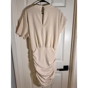 Abercrombie & Fitch Cream Ruched Mini Dress‎ Short Sleeve MT Tall Crew Neck thumbnail 6