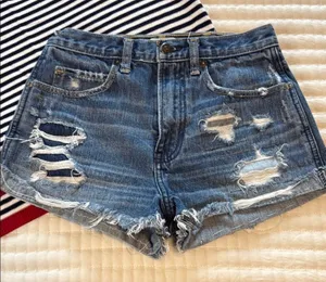 Abercrombie & Fitch Patched Distressed Cutoff Jean Shorts 24x2" Size 00/24 thumbnail 1