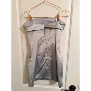 Sunday Best Satin Mini Dress Womens 6 Silver Blue Strapless Fold‎ Over Cocktail thumbnail 4