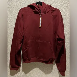 Skims NWT Cotton Fleece Classic Zip Up Hoodie Sweatshirt Merlot Size M thumbnail 6