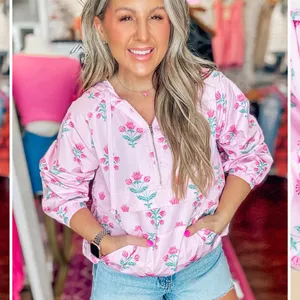 Main Strip NWT Pink Floral Half Zip Windbreaker Hoodie Pullover thumbnail 2