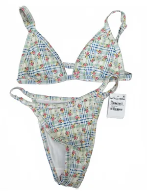 Pacsun Floral Plaid Demi High Cut Bikini Bottom & Demi Triangle Bikini Top NWT S thumbnail 2