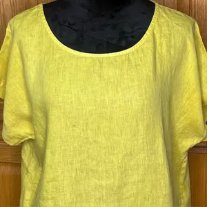 Terzo Millennio Lagenlook Linen High-Low Hem Tunic Oversized Top Yellow Sz Large thumbnail 2