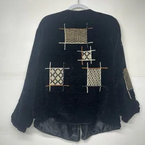 Allure Women’s Button Front Abstract Jacket Black Embroidered Pattern Size Large thumbnail 11