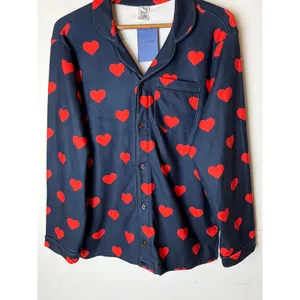 Spark Paws Pajama Top Unisex Medium Blue Red NWT Heart Print Button Down Shirt thumbnail 6