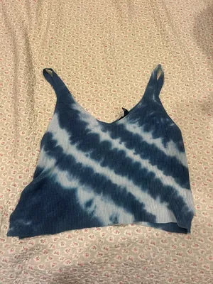 Forever 21 Blue Tie-Dye Ribbed V-Neck Tank thumbnail 2