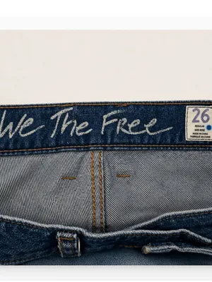 We The Free Distressed Straight Leg Jeans High Rise Raw Hem Blue Denim‎ Women's thumbnail 4