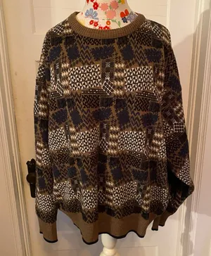 80s Patterned Sweater Green Size L thumbnail 1