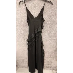 Abercrombie & Fitch Womens Maxi Dress ST Black Ruffle Front High Slit V-Neck thumbnail 5
