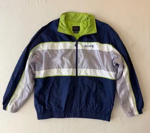 Nike Vintage 90s Colorblock Full Zip Windbreaker Jacket Women Medium Navy Blue thumbnail 1