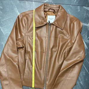 Abercrombie Fitch Vegan Leather Moto Jacket Women Medium Tan Camel NWT thumbnail 7
