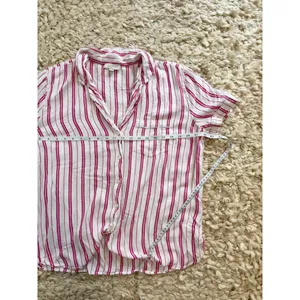 Women's LOFT Sleep White Pink Striped Pajama Shirt L rayon thumbnail 5