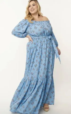 Unique Vintage Blue & Butterflies PLUS SIZE Sweet Escape Maxi Dress NWT | 2XL thumbnail 1