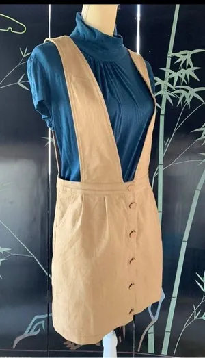 Mod Ref Camel jumper Denim Overalls Skirt Size Large juniors thumbnail 5