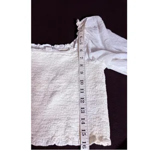 Aerie Ivory/White Smock Cropped Large Sheer Puff Sleeve Peasant Top cottagecore thumbnail 7