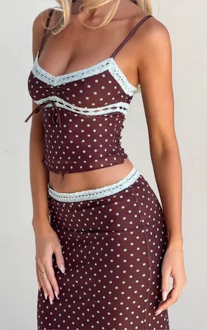 Nwot Tiger Mist Polka Dot Amara Lace Skirt Set Xxs thumbnail 1