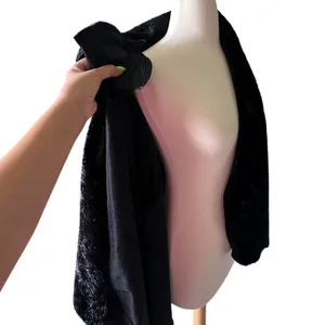 VTG 90s Y2K Connected Apparel Crushed Velvet Open Front Jacket Shawl Black XL thumbnail 7