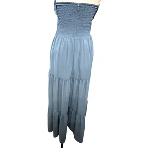 WAYF Talia Tiered Maxi Dress Strapless Smocked Stretchable Bodice Blue W M NWOT thumbnail 5