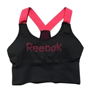 Reebok Womens Racerback‎ Sports Bra Black Pink Logo Size Large Activewear Gym thumbnail 1