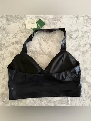 🌟NWT HALARA Faux Leather Party Halter Top —Backless, Adjustable Straps thumbnail 4