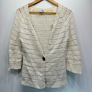 Vintage Y2K GAP Cardigan Sweater Cotton Wool Angora Loose Knit Cream Cottagecore thumbnail 2